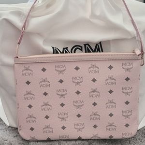 MCM Medium Liz Visetos Tote Pouch in Powder Pink